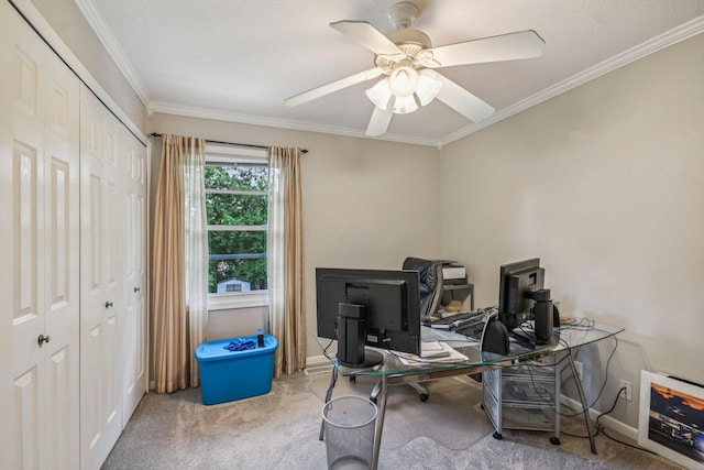 8924 Darnel Rd, Eden Prairie, MN 55347 - carpeted home office featuring crown molding and ceiling fan