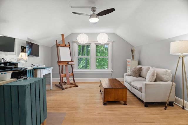 1511 Branston St, Saint Paul, MN 55108 - living area with ceiling fan, light wood-type flooring, and vaulted ceiling