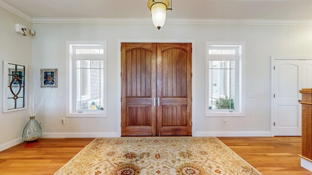 830 Prairie Island Rd N, Winona, MN 55987 - entrance foyer featuring light wood-style floors, plenty of natural light, and ornamental molding