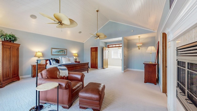 830 Prairie Island Rd N, Winona, MN 55987 - bedroom featuring light colored carpet, lofted ceiling, and ceiling fan