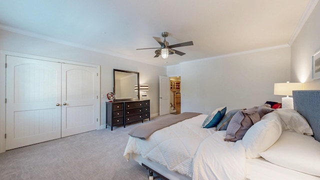830 Prairie Island Rd N, Winona, MN 55987 - bedroom with carpet, ornamental molding, ceiling fan, and a closet