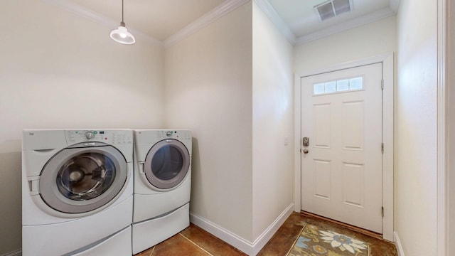 830 Prairie Island Rd N, Winona, MN 55987 - laundry room with separate washer and dryer and ornamental molding