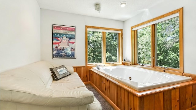 2756 7 5/8 Ave, Chetek, WI 54728 - full bath featuring a jetted tub, a wainscoted wall, and a textured ceiling