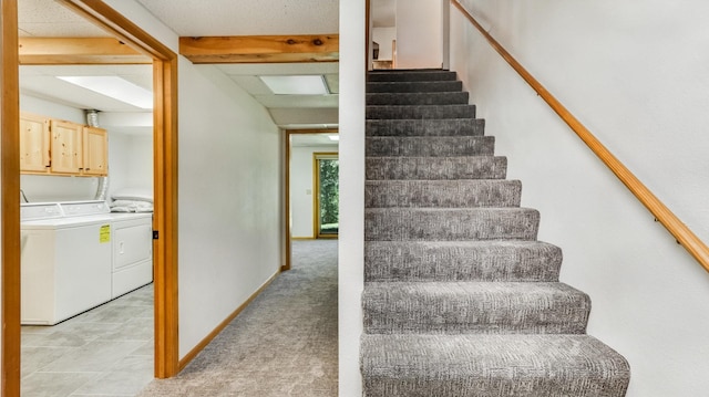 2756 7 5/8 Ave, Chetek, WI 54728 - staircase with washing machine and dryer and beamed ceiling