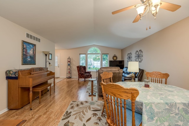107 Oxford Path, Mankato, MN 56001 - dining room with light wood finished floors, lofted ceiling, and a ceiling fan