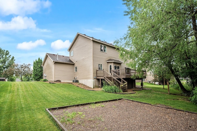 2403 Meadow Dr, Buffalo, MN 55313 - back of house featuring stairway, a wooden deck, and a lawn
