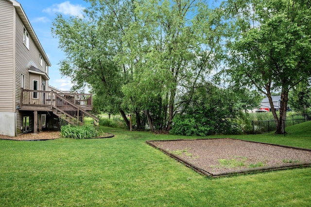 2403 Meadow Dr, Buffalo, MN 55313 - view of yard featuring stairway and a wooden deck