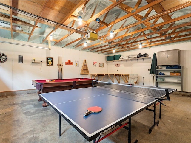 33638 Anderson Ct, Crosslake, MN 56442 - game room with unfinished concrete flooring and billiards table