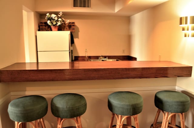 4387 Wilshire Blvd Unit 307, Mound, MN 55364 - indoor wet bar featuring freestanding refrigerator