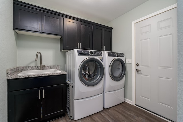 12 Kodiak Ct, North Mankato, MN 56003 - washroom with cabinet space, independent washer and dryer, and dark wood finished floors