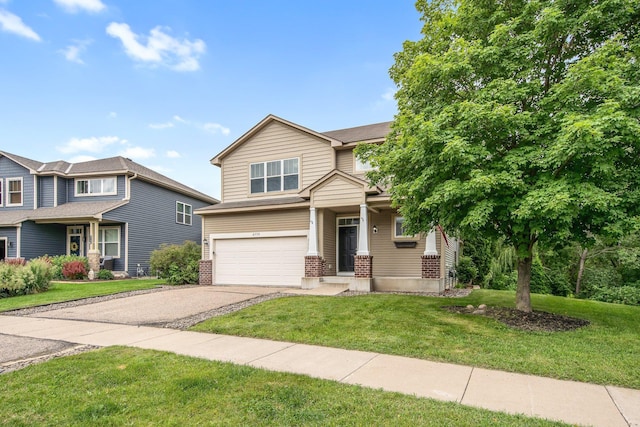 6758 Troy Ln N, Maple Grove, MN 55311 - view of front of property with brick siding, an attached garage, asphalt driveway, and a front lawn