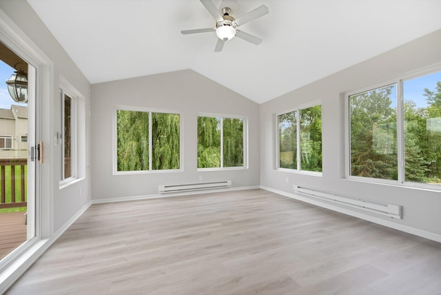 6758 Troy Ln N, Maple Grove, MN 55311 - unfurnished sunroom featuring a baseboard radiator and vaulted ceiling