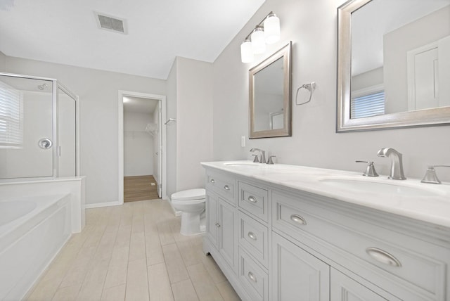6758 Troy Ln N, Maple Grove, MN 55311 - full bath featuring double vanity, a garden tub, a shower, a spacious closet, and wood finished floors