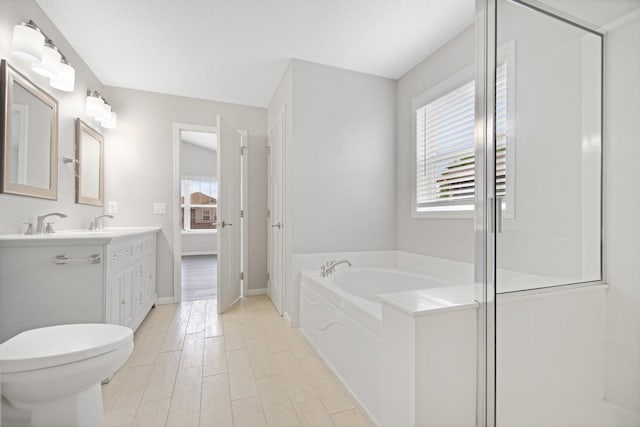 6758 Troy Ln N, Maple Grove, MN 55311 - full bathroom featuring vanity, a bath, and a shower with shower door