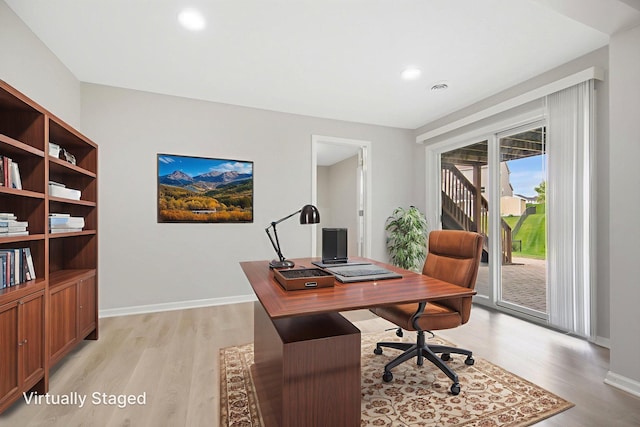 6758 Troy Ln N, Maple Grove, MN 55311 - office area featuring light wood finished floors and recessed lighting