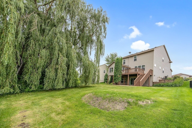 6758 Troy Ln N, Maple Grove, MN 55311 - view of grassy yard featuring a wooden deck and stairway