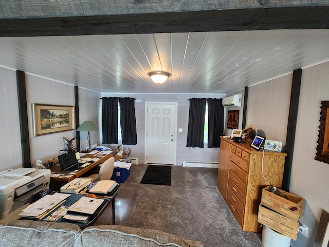 207 Mill Rd, Park Rapids, MN 56470 - office space featuring a wall mounted air conditioner, carpet flooring, baseboard heating, and a baseboard heating unit