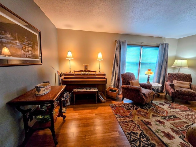902 6th Ave SE, Pipestone, MN 56164 - living area featuring a textured ceiling and hardwood / wood-style flooring