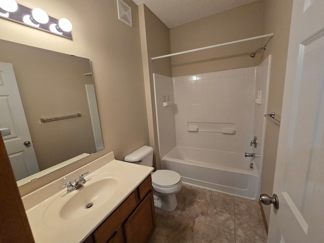 703 10th St S, Buffalo, MN 55313 - full bathroom featuring vanity, bathing tub / shower combination, a textured ceiling, and tile patterned floors