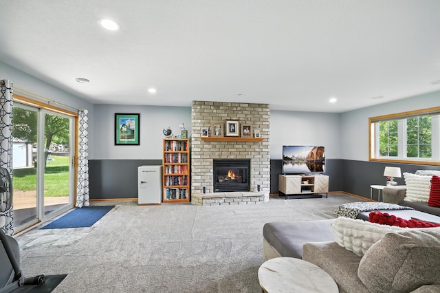 22615 Janero Ave N, Forest Lake, MN 55025 - living area featuring carpet floors, recessed lighting, and a fireplace