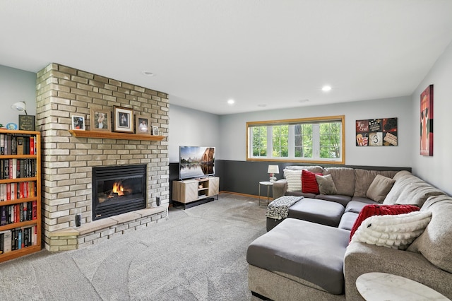 22615 Janero Ave N, Forest Lake, MN 55025 - living area with carpet, a brick fireplace, and recessed lighting