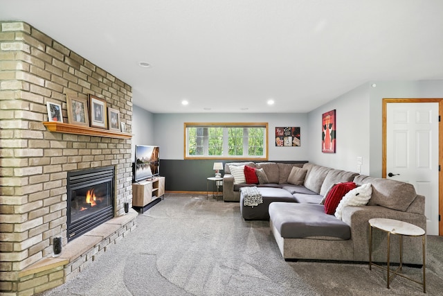 22615 Janero Ave N, Forest Lake, MN 55025 - carpeted living room featuring a brick fireplace and recessed lighting
