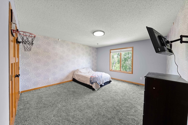 4802 102nd Trl N, Brooklyn Park, MN 55443 - bedroom featuring carpet flooring, a textured ceiling, and wallpapered walls