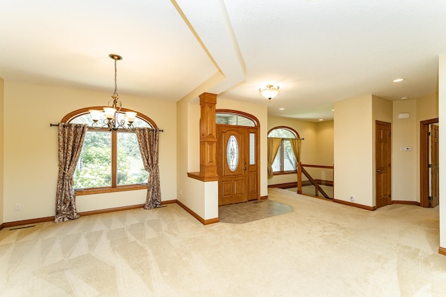 3262 Jade Ct NE, Rochester, MN 55906 - entryway featuring light carpet, a chandelier, and recessed lighting