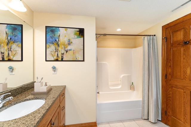 3262 Jade Ct NE, Rochester, MN 55906 - bathroom with tile patterned flooring, vanity, shower / bath combo, and recessed lighting