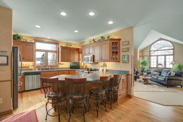 19319 380th St, Erhards Grove Twp, MN 56534 - kitchen with stainless steel appliances, plenty of natural light, open floor plan, a peninsula, and recessed lighting