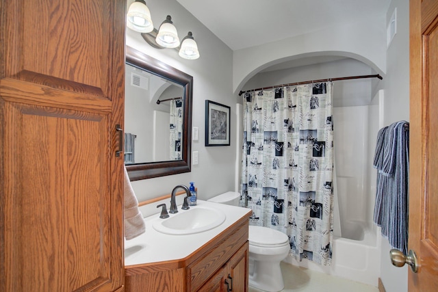 19319 380th St, Erhards Grove Twp, MN 56534 - bathroom with vanity and shower / bath combo with shower curtain