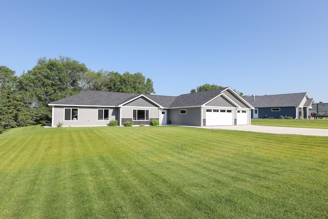 2060 Rosewood Ln SE, Alexandria, MN 56308 - ranch-style house featuring a garage, a front yard, concrete driveway, and board and batten siding