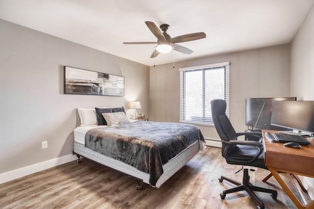 10501 Cedar Lake Rd Unit 217, Minnetonka, MN 55305 - bedroom with an office area, wood finished floors, a ceiling fan, and a baseboard radiator