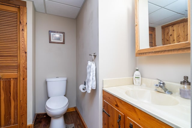 2913 125th St, Island Lake Twp, MN 56651 - bathroom featuring a paneled ceiling, vanity, wood finished floors, and a closet