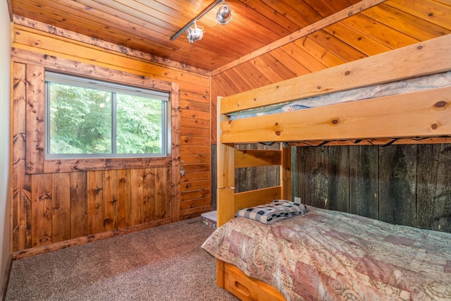 2913 125th St, Island Lake Twp, MN 56651 - carpeted bedroom with wood walls and wooden ceiling