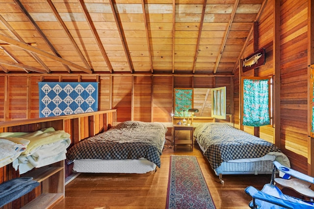14354 Chippewa Loop, Park Rapids, MN 56470 - bedroom featuring wooden ceiling, wooden walls, and wood finished floors