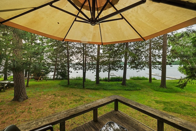 14354 Chippewa Loop, Park Rapids, MN 56470 - wooden deck featuring a water view and a yard