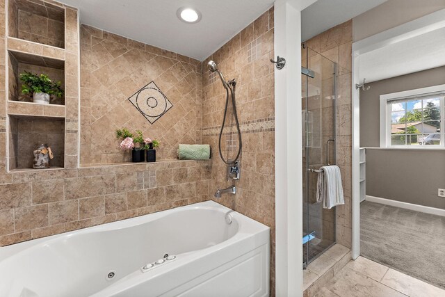 8473 Kentucky Ct N, Brooklyn Park, MN 55445 - full bath featuring a shower stall, a whirlpool tub, and recessed lighting