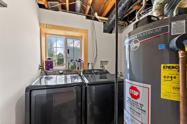 8473 Kentucky Ct N, Brooklyn Park, MN 55445 - laundry room featuring water heater and washing machine and clothes dryer