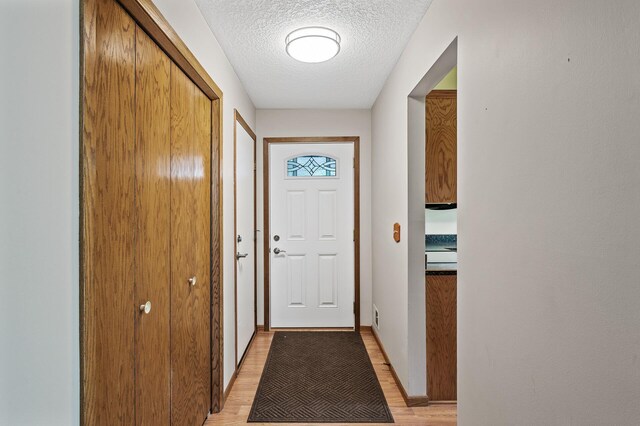 13838 Glendale Trl, Savage, MN 55378 - doorway featuring a textured ceiling and light wood-style flooring