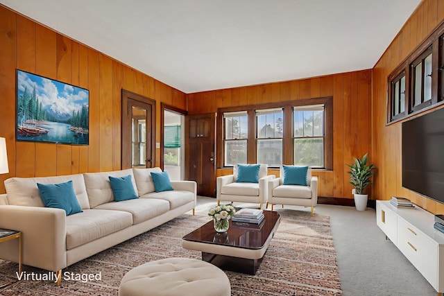 3736 Park Ave, Minneapolis, MN 55407 - carpeted living area featuring wood walls
