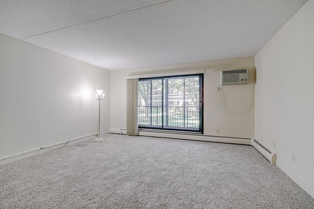 10521 Cedar Lake Rd Unit 208, Minnetonka, MN 55305 - empty room featuring carpet, a textured ceiling, a baseboard radiator, and a wall mounted air conditioner