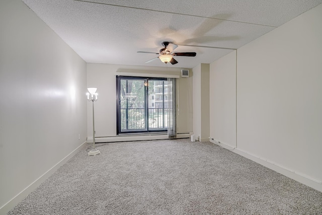 10521 Cedar Lake Rd Unit 208, Minnetonka, MN 55305 - carpeted spare room featuring a ceiling fan, a textured ceiling, and a baseboard heating unit