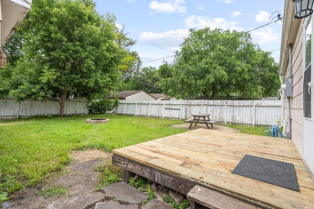 1709 13th Ave S, Fargo, ND 58103 - fenced backyard with a fire pit and a wooden deck