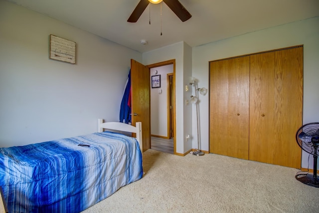111 W Ave, Ottertail, MN 56571 - bedroom with carpet floors, a closet, and a ceiling fan
