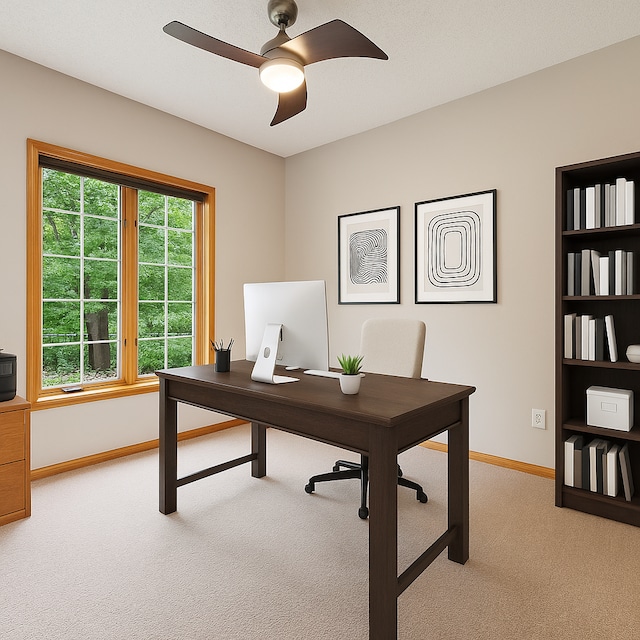 5401 River Oak Dr, Savage, MN 55378 - office with light colored carpet and ceiling fan