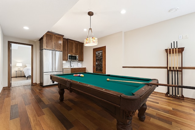 5401 River Oak Dr, Savage, MN 55378 - game room featuring dark wood-type flooring, billiards table, and recessed lighting