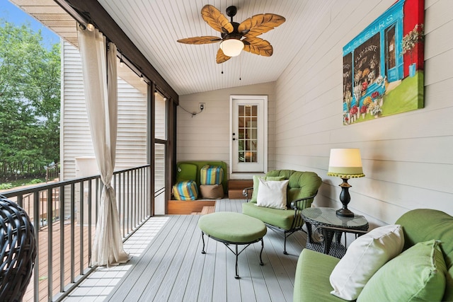 5401 River Oak Dr, Savage, MN 55378 - sunroom with lofted ceiling, ceiling fan, and healthy amount of natural light
