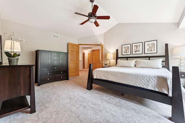 5401 River Oak Dr, Savage, MN 55378 - bedroom with light colored carpet, lofted ceiling, and a ceiling fan