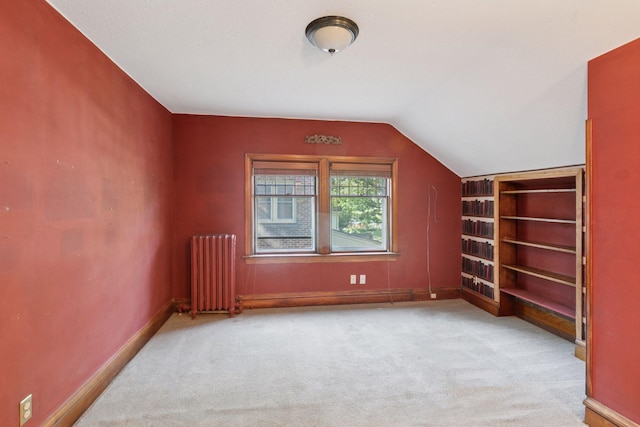 1323 Keston St, Saint Paul, MN 55108 - additional living space with radiator heating unit, carpet floors, lofted ceiling, and built in features